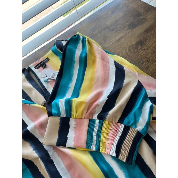 Lane Bryant Womens 26 Striped Tie Waist  Belted Hampton Pink Colorful Blouse - Picture 4 of 7